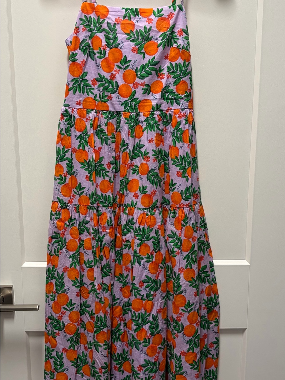 J. Crew Factory Lavender Midi Dress with Orange & Green Fruit Print Size 00